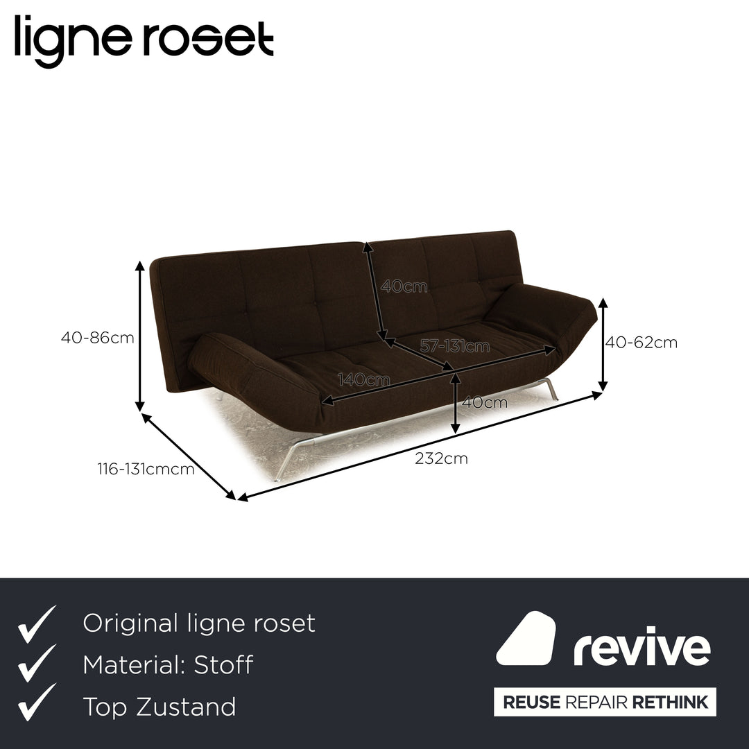 ligne roset Smala Stoff Dreisitzer Braun Dunkelbraun  Sofa Couch manuelle Funktion Schlaffunktion