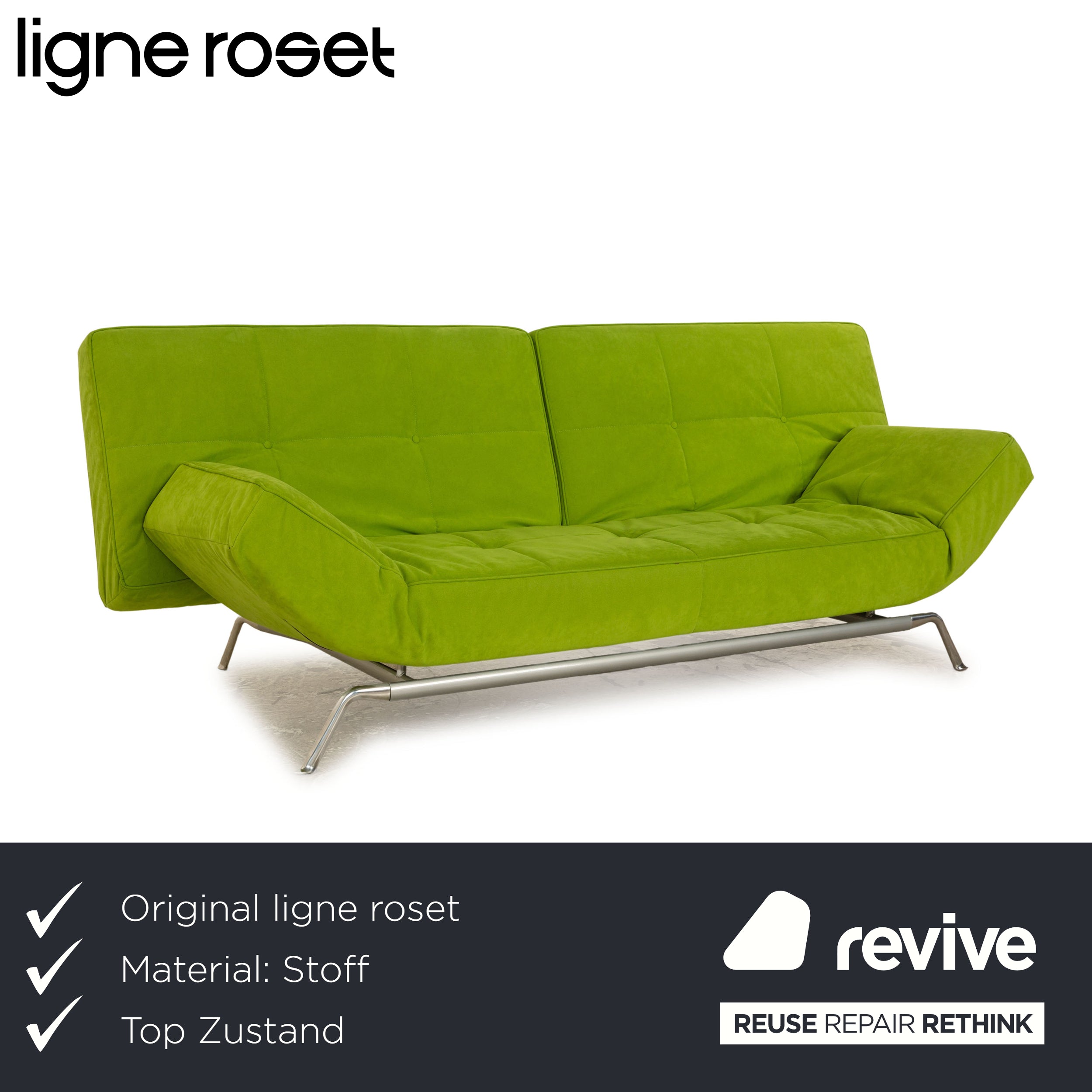 ligne roset Smala fabric three-seater green yellow manual function sofa bed