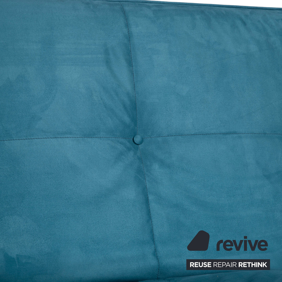 Ligne Roset Smala Stoff Dreisitzer Blau Türkis manuelle Funktion Schlaffunktion Neubezug Memphis 735