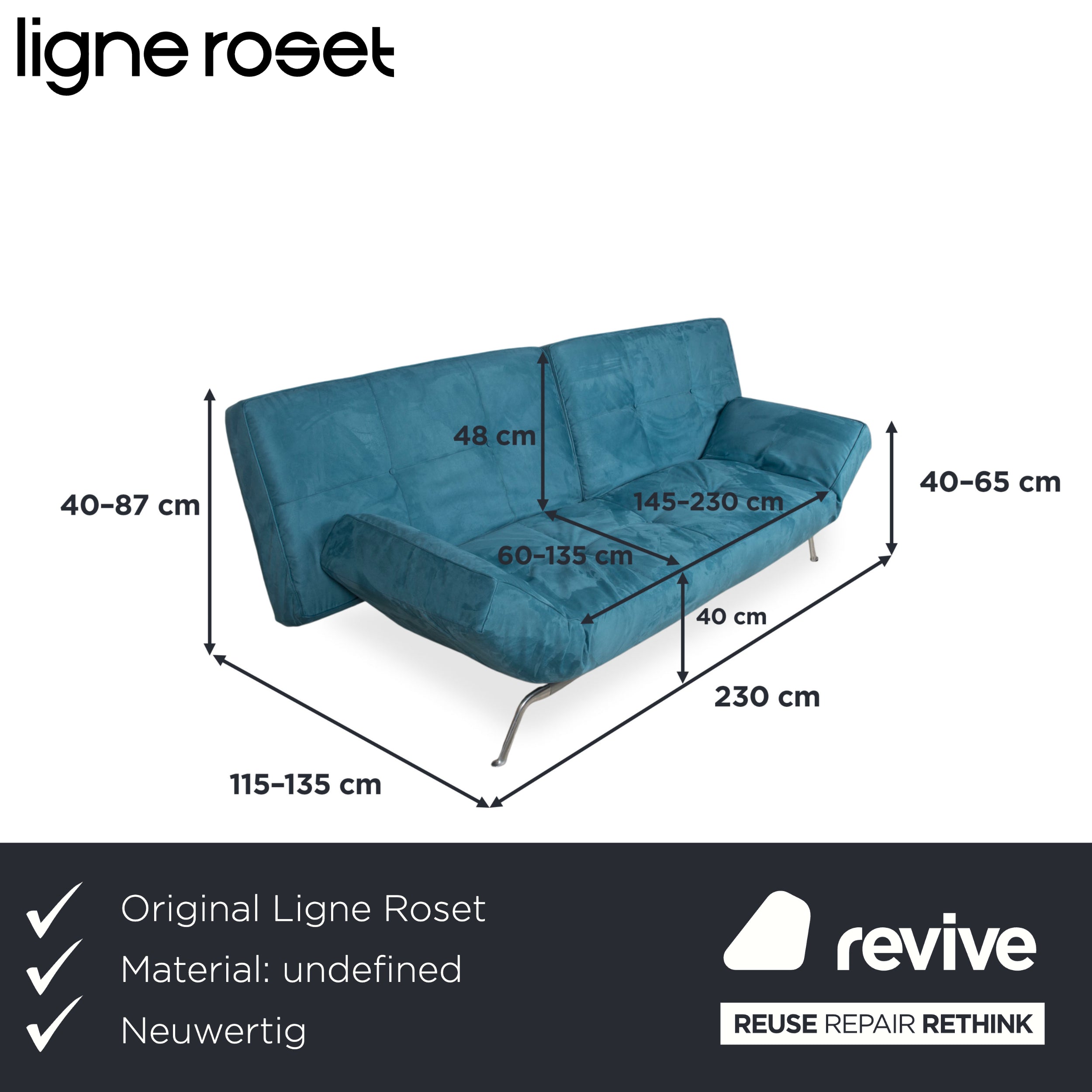 Ligne Roset Smala Stoff Dreisitzer Blau Türkis manuelle Funktion Schlaffunktion Neubezug Memphis 735