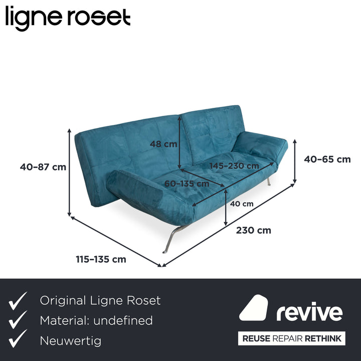 Ligne Roset Smala Stoff Dreisitzer Blau Türkis manuelle Funktion Schlaffunktion Neubezug Memphis 735