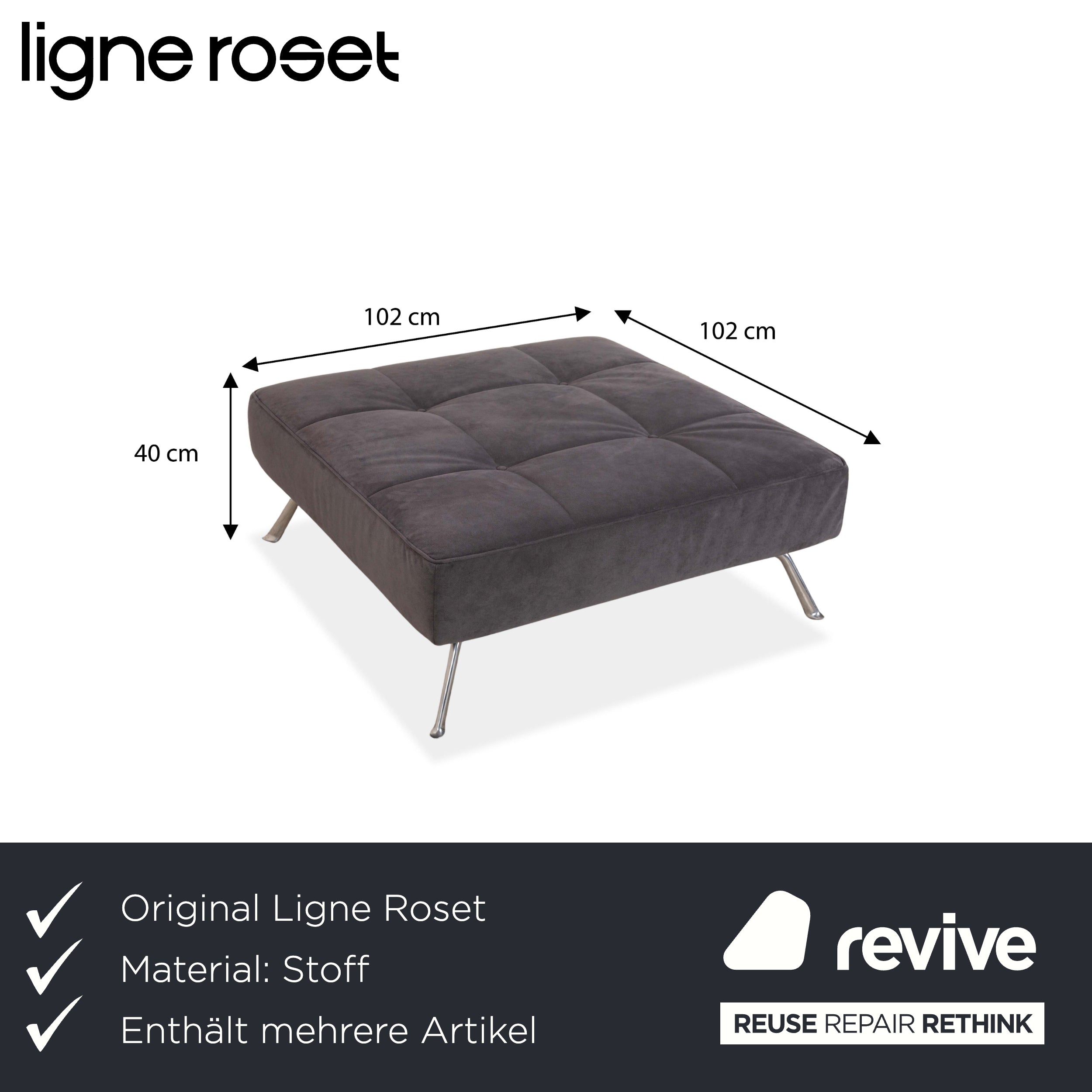 ligne roset Smala fabric three-seater sofa couch with footstool gray manual function