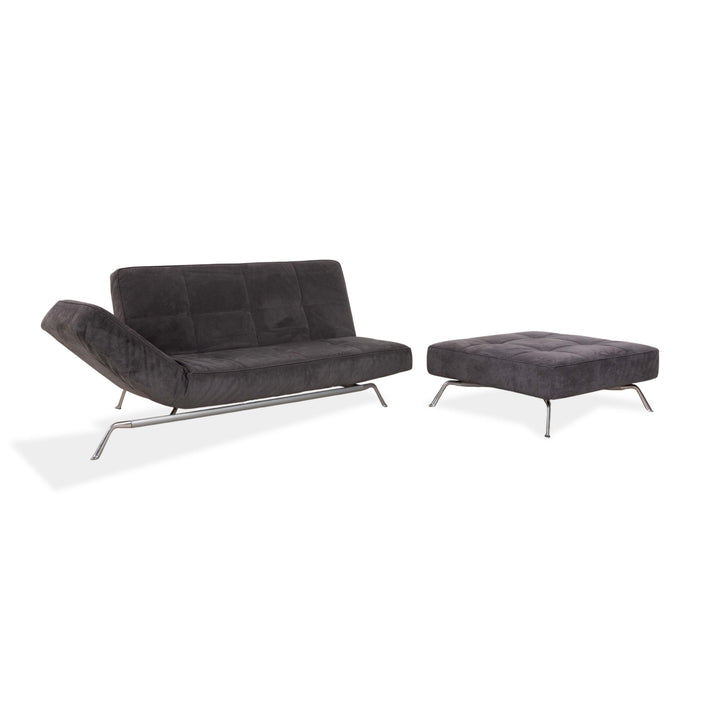 ligne roset Smala Stoff Dreisitzer Sofa Couch mit Hocker Grau manuelle Funktion