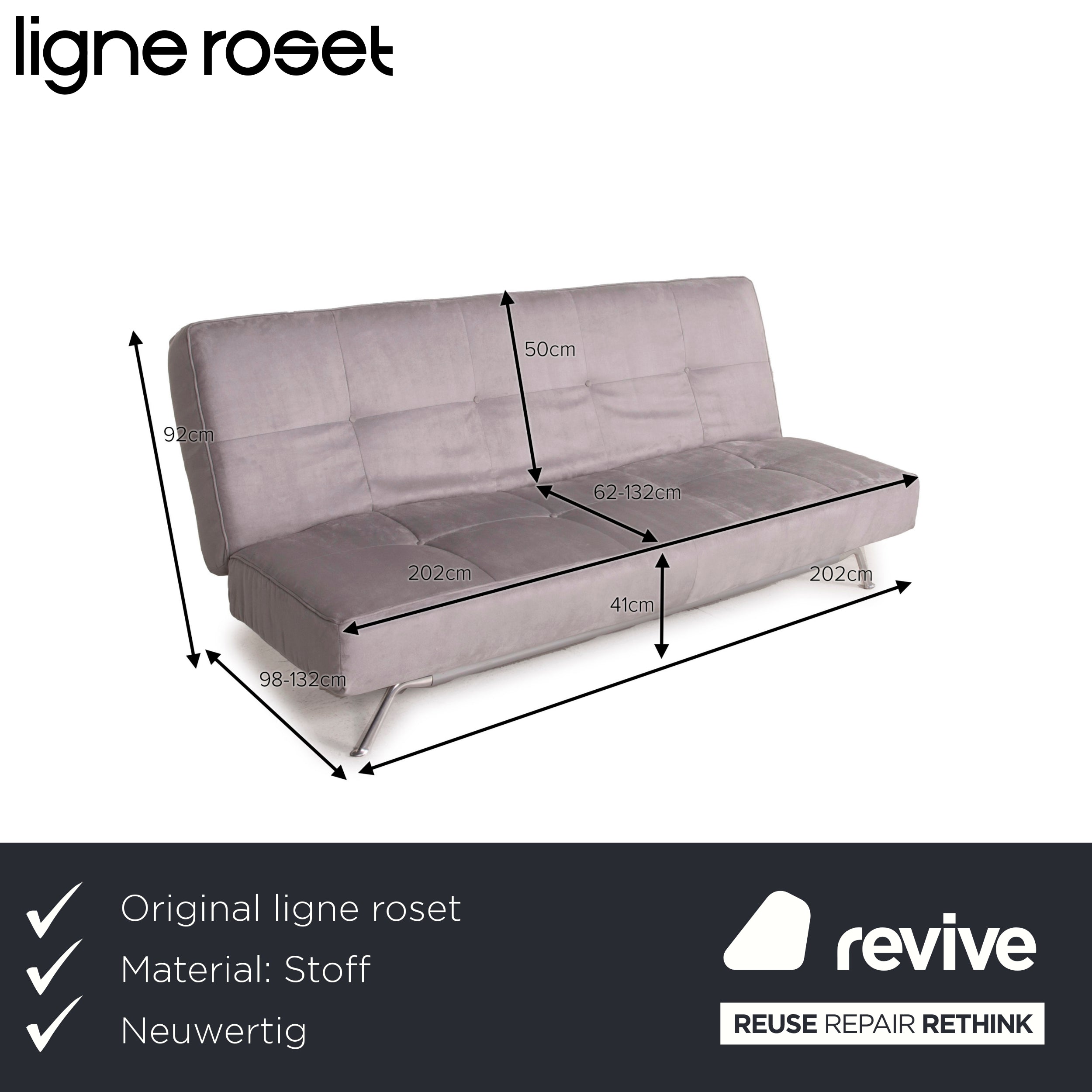 ligne roset Smala Stoff Sofa Grau Dreisitzer Funktion Liegefunktion Schlaffunktion