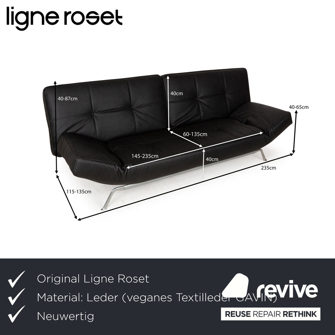 Ligne Roset Smala veganes Leder Zweisitzer Sofa Anthrazit Dunkelgrau Sofa Couch Schlaffunktion Schlafsofa manuelle Funktion Neubezug