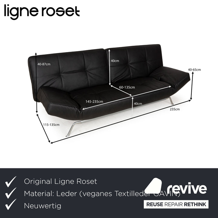 Ligne Roset Smala veganes Leder Zweisitzer Sofa Anthrazit Dunkelgrau Sofa Couch Schlaffunktion Schlafsofa manuelle Funktion Neubezug