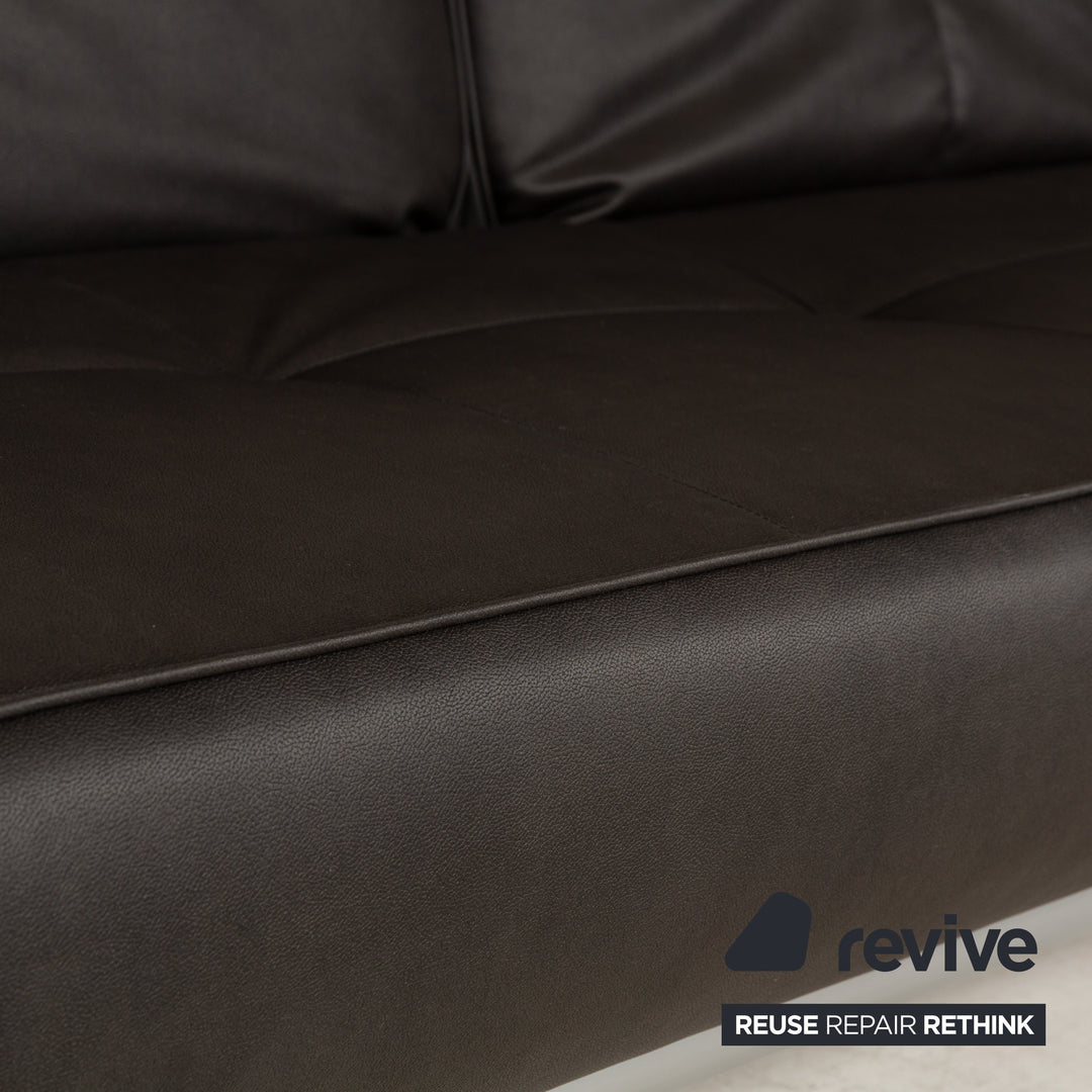 Ligne Roset Smala veganes Leder Zweisitzer Sofa Anthrazit Dunkelgrau Sofa Couch Schlaffunktion Schlafsofa manuelle Funktion Neubezug