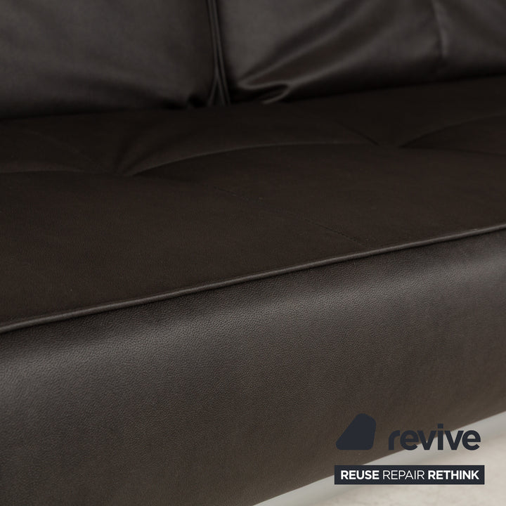 Ligne Roset Smala veganes Leder Zweisitzer Sofa Anthrazit Dunkelgrau Sofa Couch Schlaffunktion Schlafsofa manuelle Funktion Neubezug