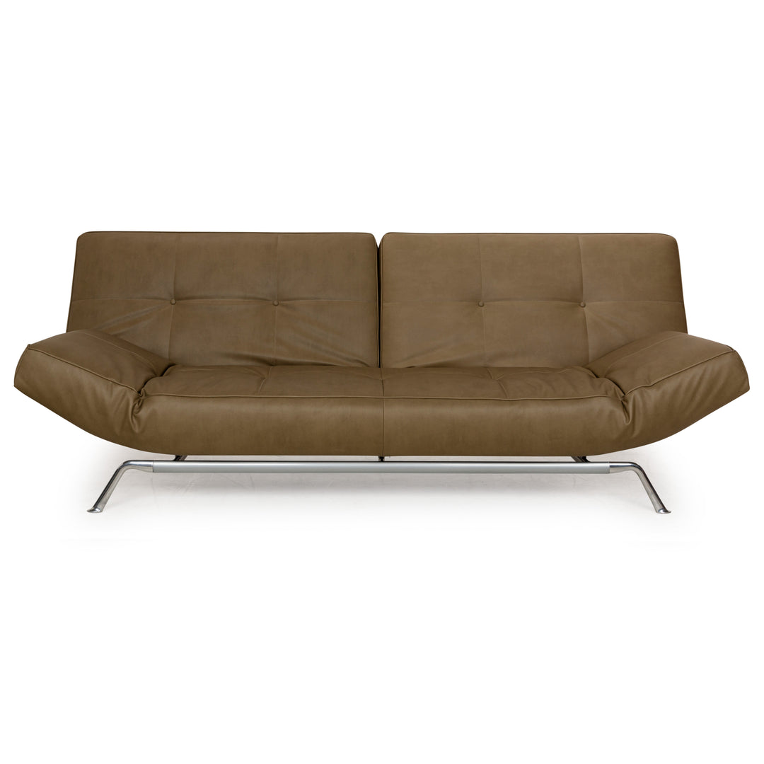 Ligne Roset Smala veganes Leder Zweisitzer Sofa Olivgrün Khaki Sofa Couch Schlaffunktion Schlafsofa manuelle Funktion Neubezug