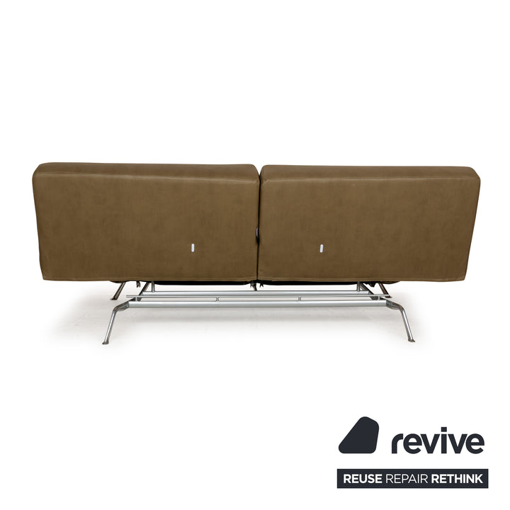 Ligne Roset Smala veganes Leder Zweisitzer Sofa Olivgrün Khaki Sofa Couch Schlaffunktion Schlafsofa manuelle Funktion Neubezug