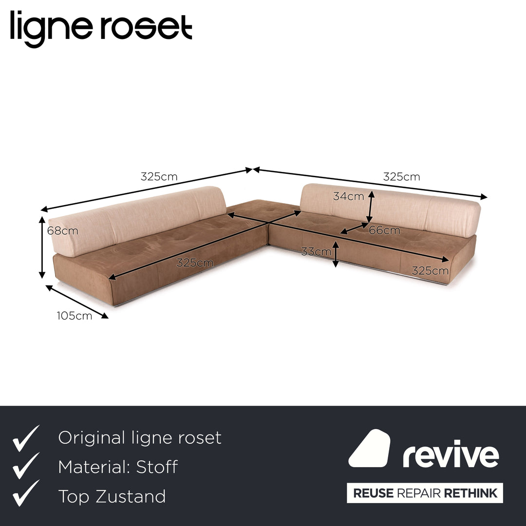 ligne roset Stoff Ecksofa Beige Braun Sofa Modular