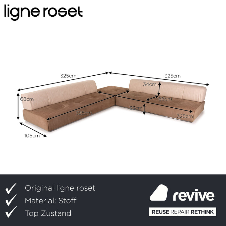 ligne roset Stoff Ecksofa Beige Braun Sofa Modular