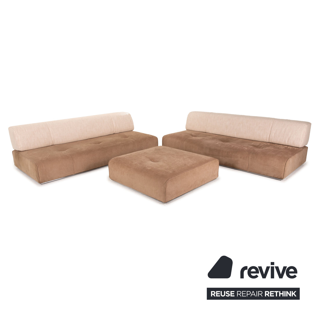 ligne roset Stoff Ecksofa Beige Braun Sofa Modular