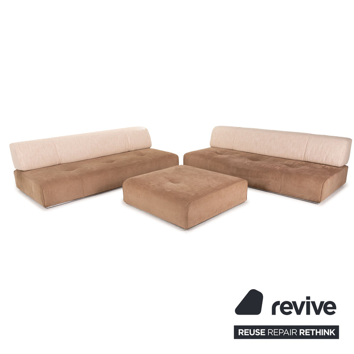 ligne roset Stoff Ecksofa Beige Braun Sofa Modular