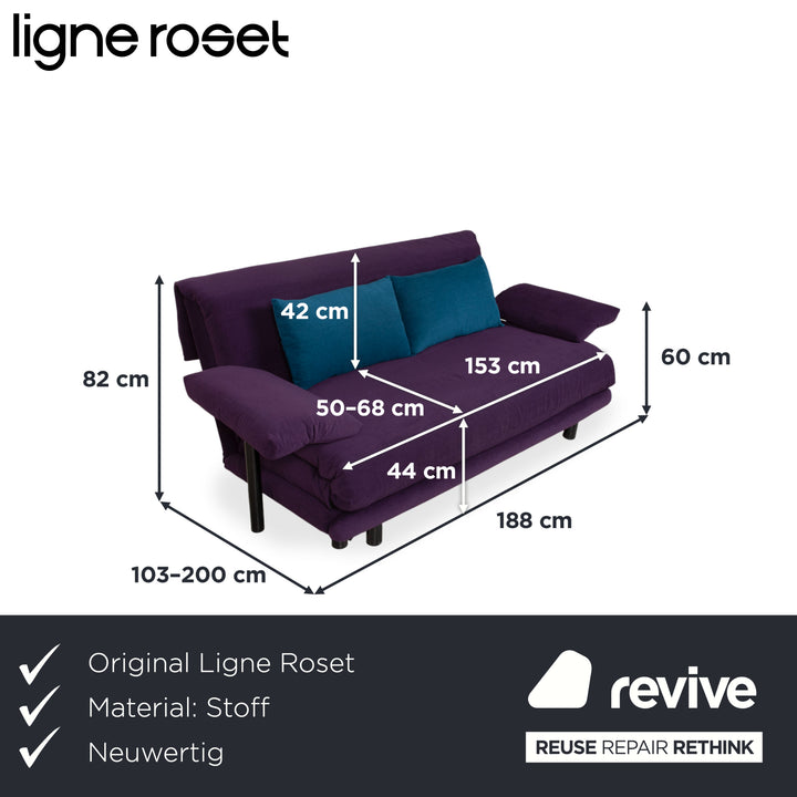 Ligne Roset Multy Three-Seater Sofa Fabric Violet Purple Blue MALOU 145 with Cushions MALOU 163 New Cover