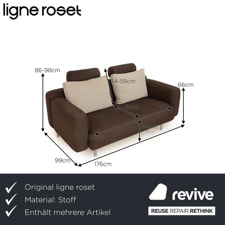 ligne roset Stoff Sofa Garnitur Braun Grau Zweisitzer Dreisitzer  Couch
