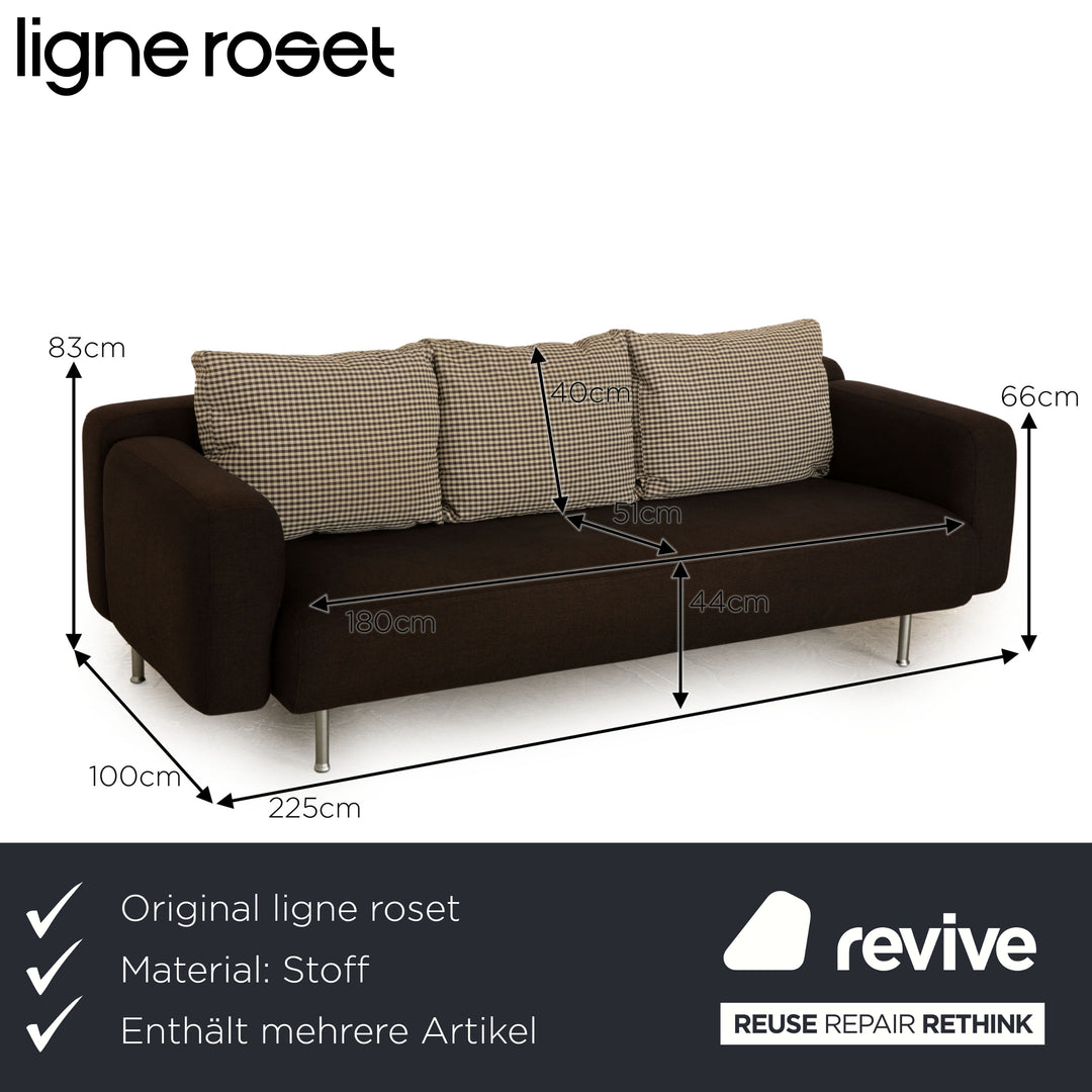 ligne roset Stoff Sofa Garnitur Braun Grau Zweisitzer Dreisitzer  Couch