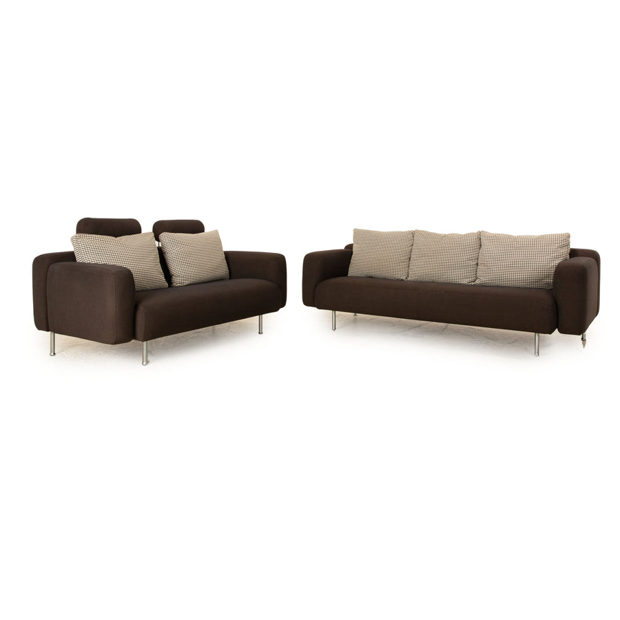 ligne roset Stoff Sofa Garnitur Braun Grau Zweisitzer Dreisitzer  Couch