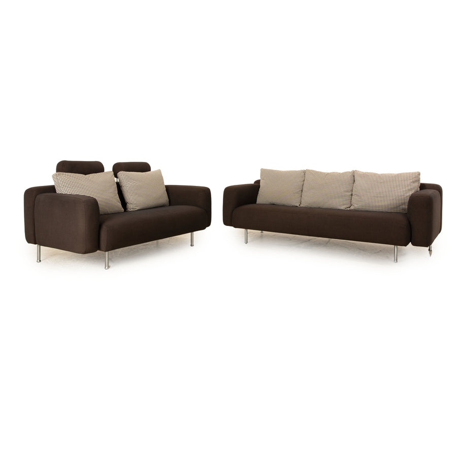 ligne roset fabric sofa set brown gray two seater three seater couch
