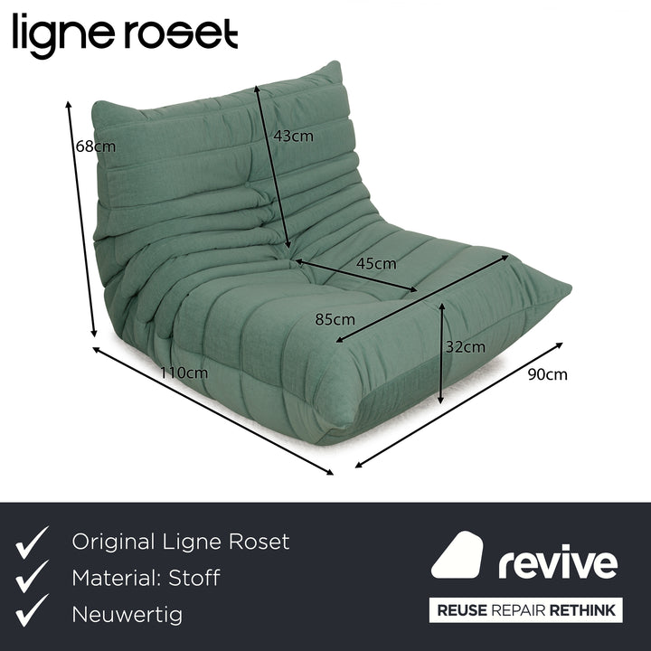 Ligne Roset fabric Togo armchair green mint reupholstery