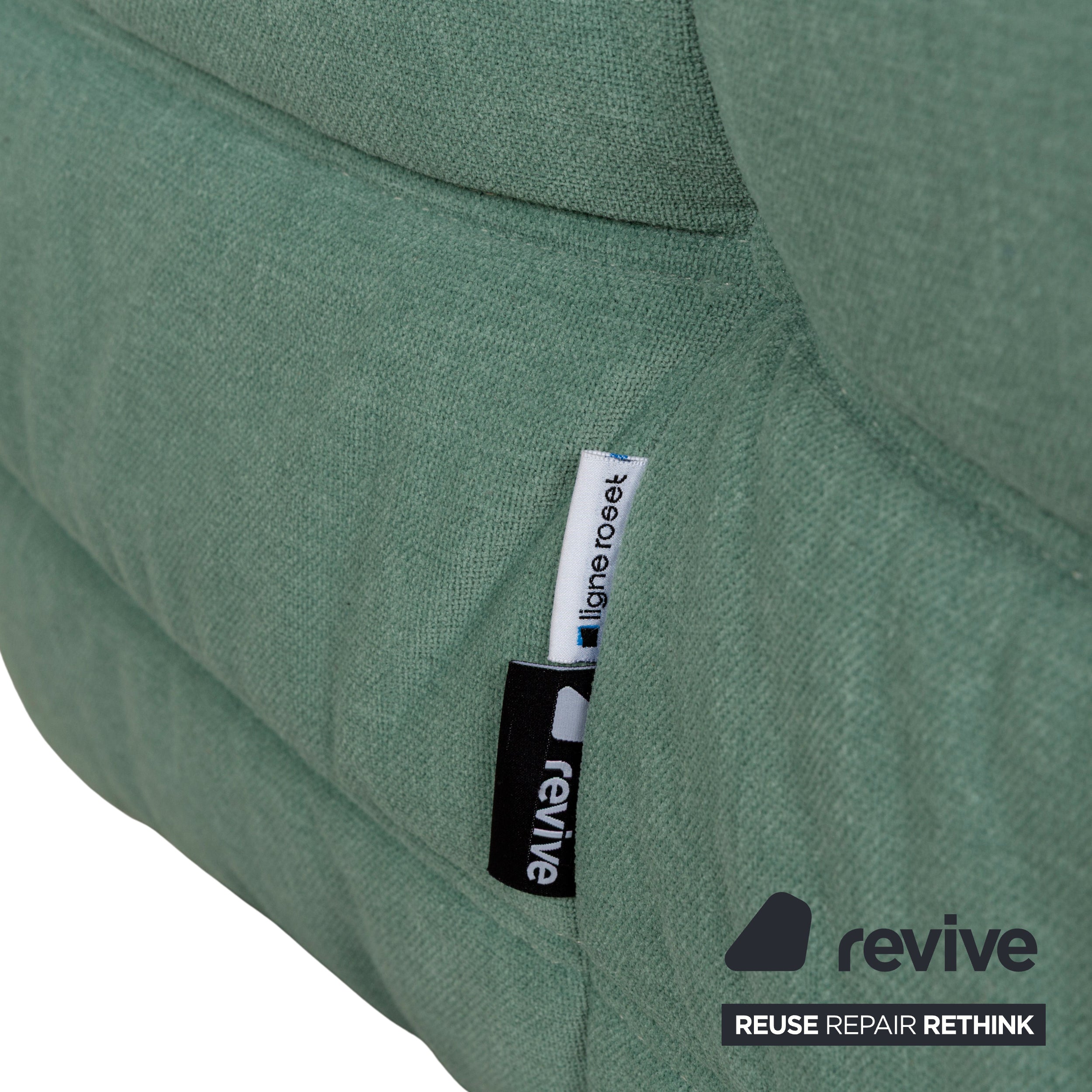 Ligne Roset fabric Togo armchair green mint reupholstery