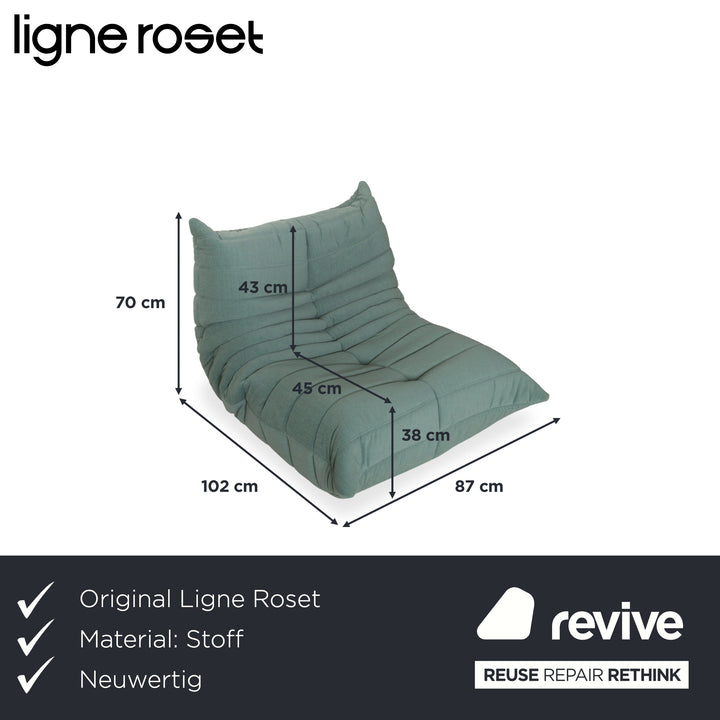 Ligne Roset Stoff Togo Sessel Grün Türkis Salbei Neubezug MALOU 160