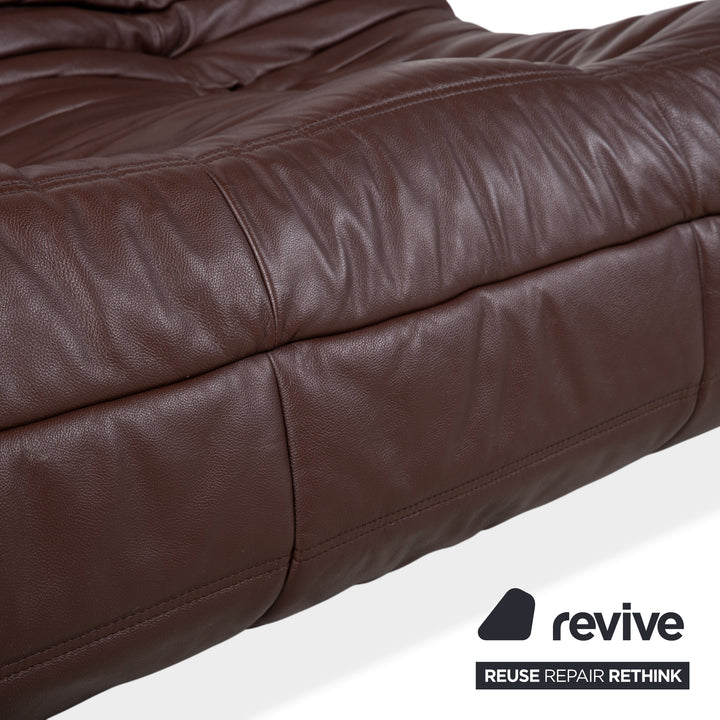 Ligne Roset Togo three-seater leather sofa, brown couch