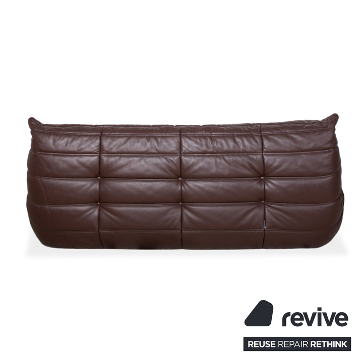 Ligne Roset Togo three-seater leather sofa, brown couch