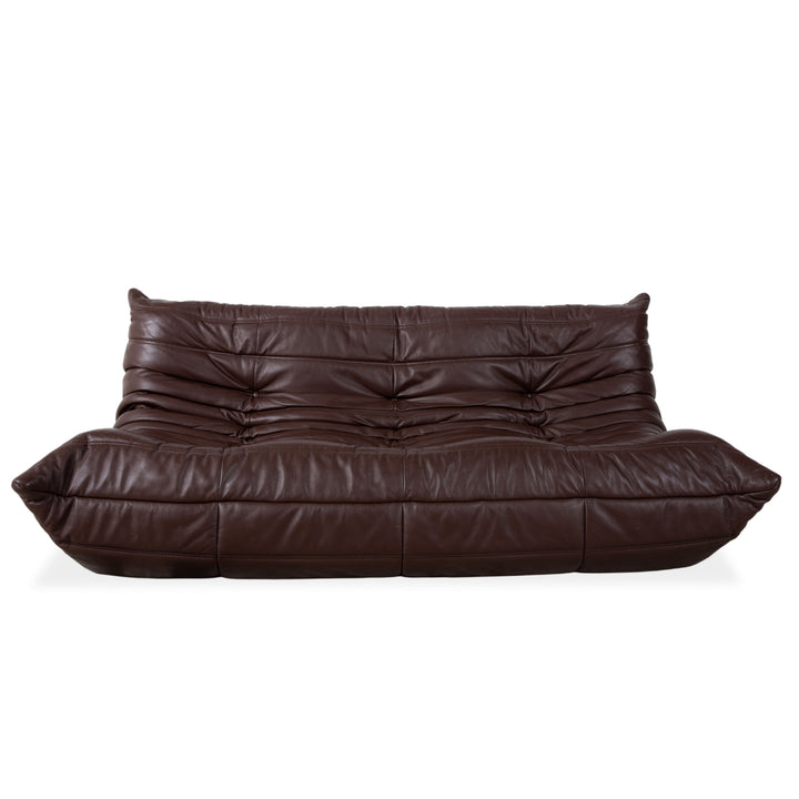 Ligne Roset Togo three-seater leather sofa, brown couch
