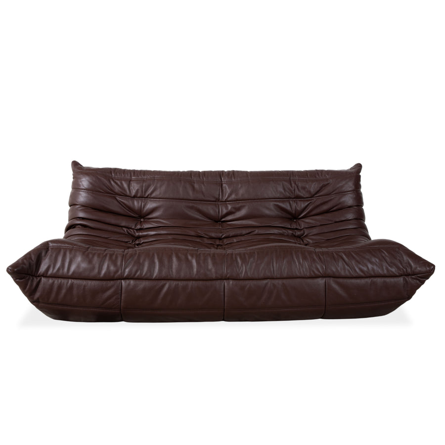 Ligne Roset Togo three-seater leather sofa, brown couch