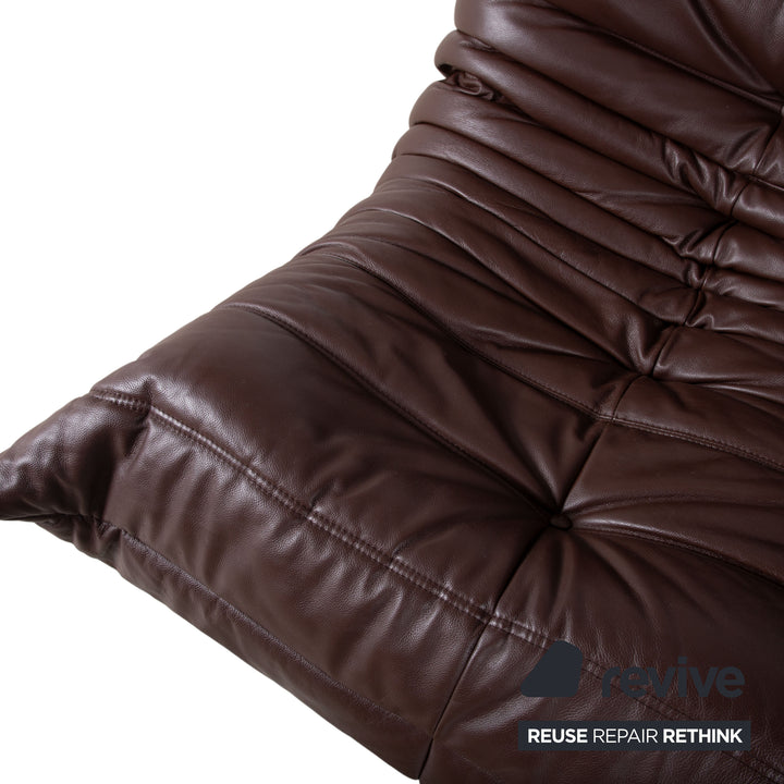 Ligne Roset Togo three-seater leather sofa, brown couch