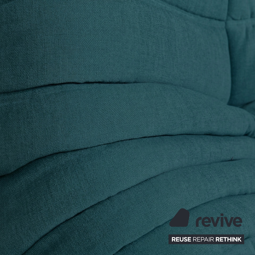 Ligne Roset Togo Three-Seater Sofa Couch Fabric Blue Petrol Reupholstered