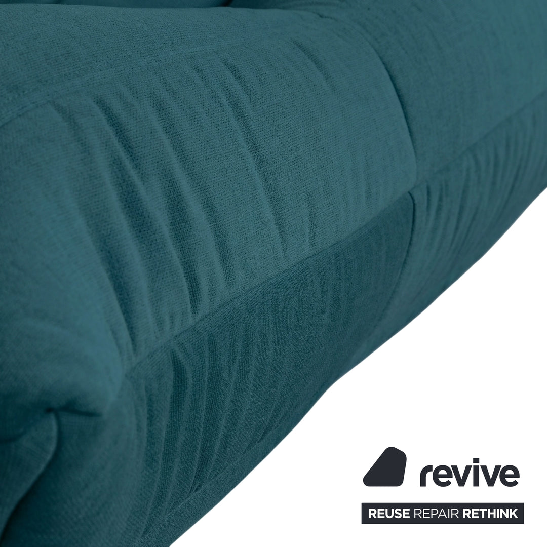 Ligne Roset Togo Three-Seater Sofa Couch Fabric Blue Petrol Reupholstered
