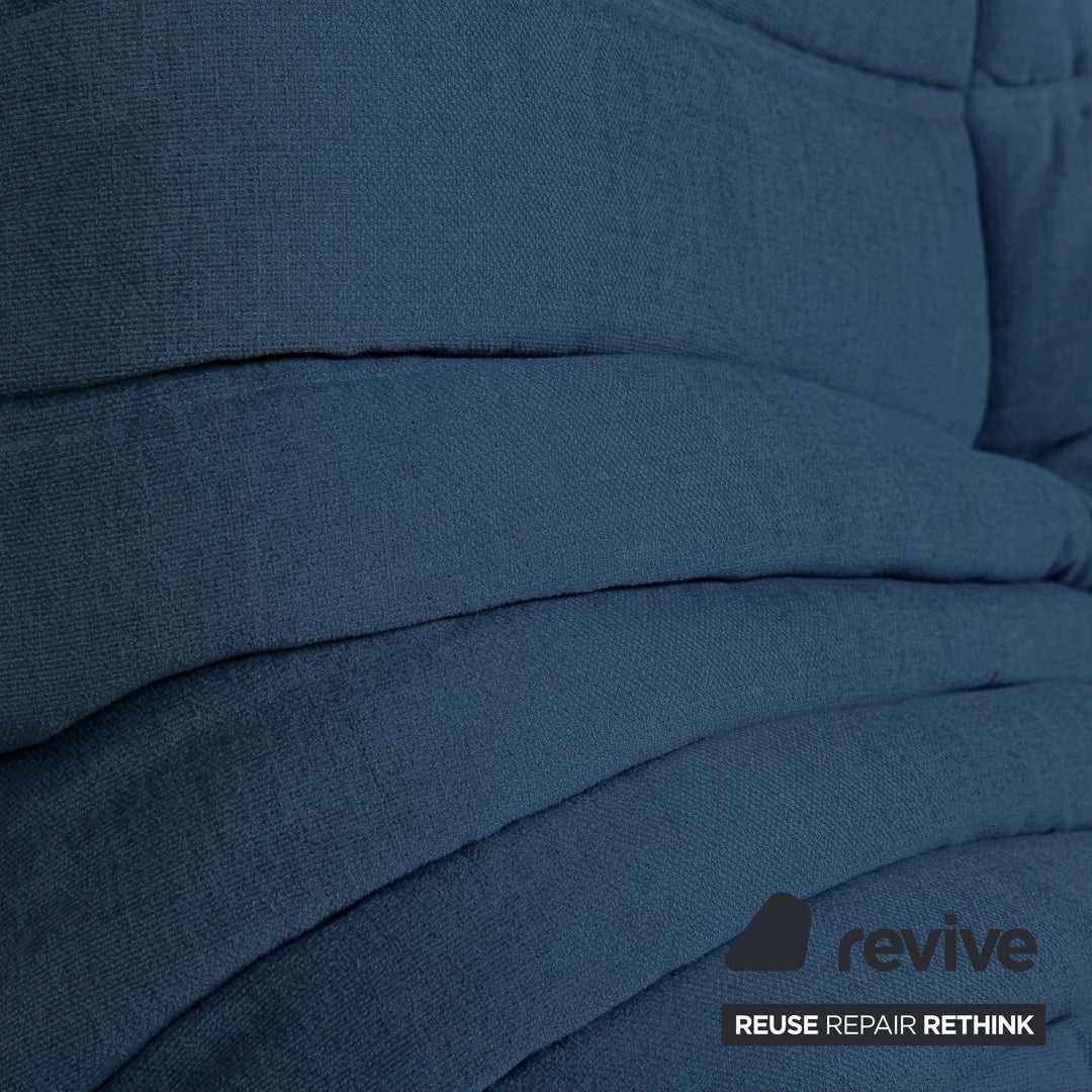 Ligne Roset Togo Three-Seater Sofa Couch Fabric Blue Petrol Reupholstered