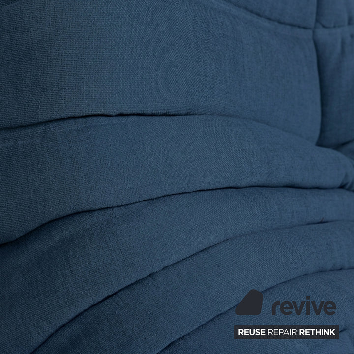 Ligne Roset Togo Three-Seater Sofa Couch Fabric Blue Petrol Reupholstered
