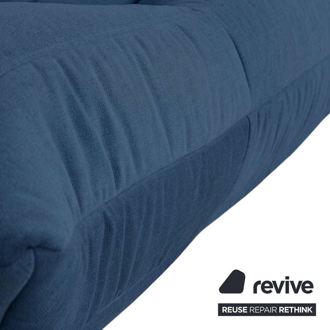 Ligne Roset Togo Three-Seater Sofa Couch Fabric Blue Petrol Reupholstered