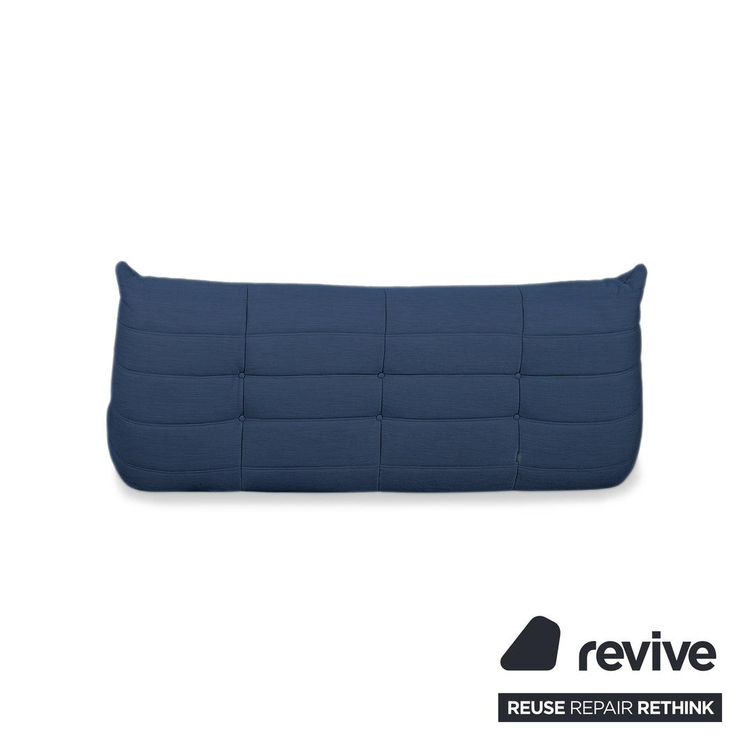 Ligne Roset Togo Three-Seater Sofa Couch Fabric Blue Petrol Reupholstered