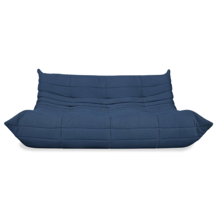 Ligne Roset Togo Three-Seater Sofa Couch Fabric Blue Petrol Reupholstered