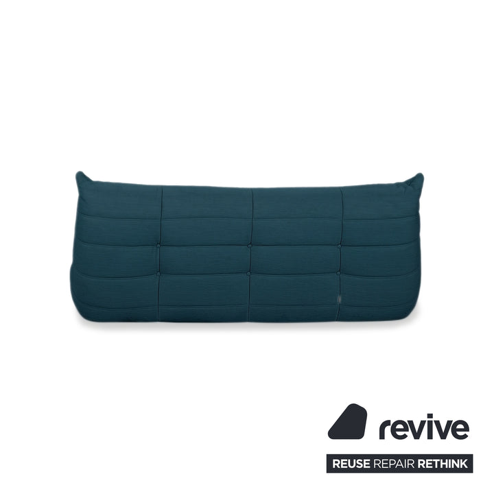 Ligne Roset Togo Three-Seater Sofa Couch Fabric Blue Petrol Reupholstered