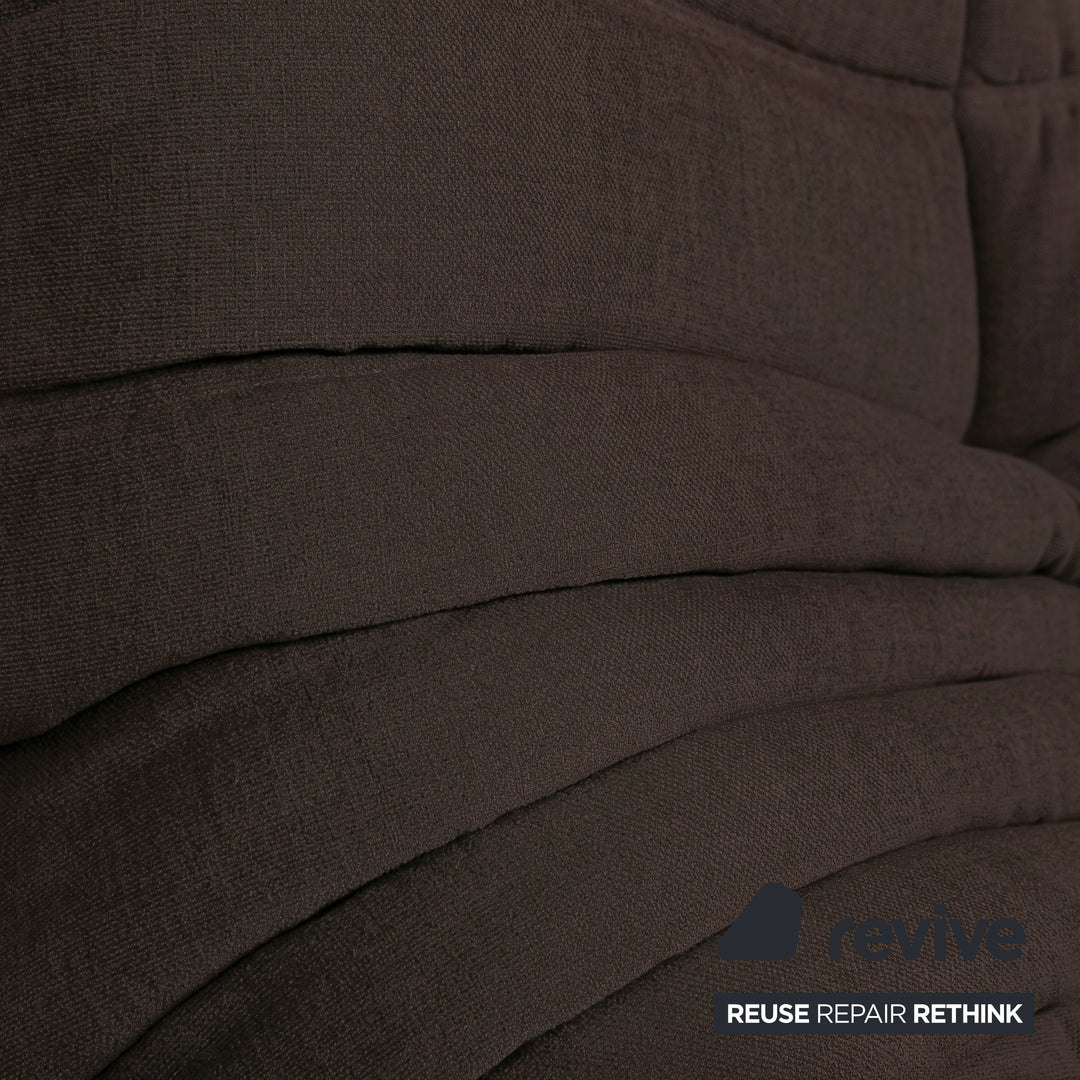 Ligne Roset Togo Three-Seater Sofa Couch Fabric Dark Brown Espresso Reupholstered