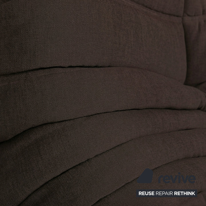 Ligne Roset Togo Three-Seater Sofa Couch Fabric Dark Brown Espresso Reupholstered