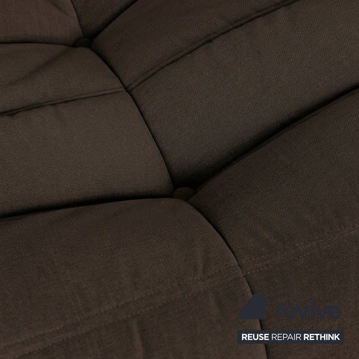 Ligne Roset Togo Three-Seater Sofa Couch Fabric Dark Brown Espresso Reupholstered