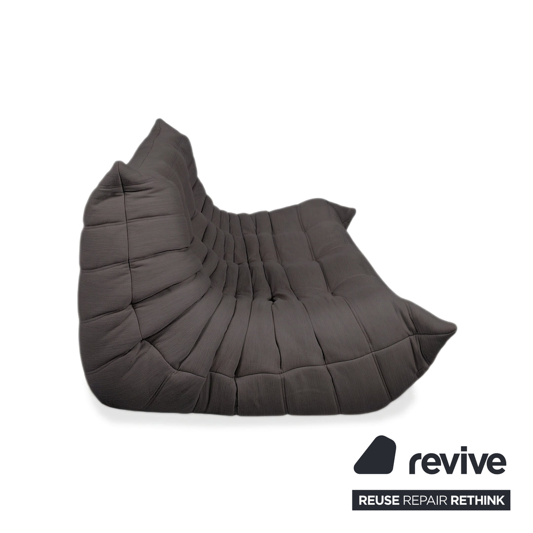 Ligne Roset Togo Three-Seater Sofa Couch Dark Grey Fabric Newly Upholstered