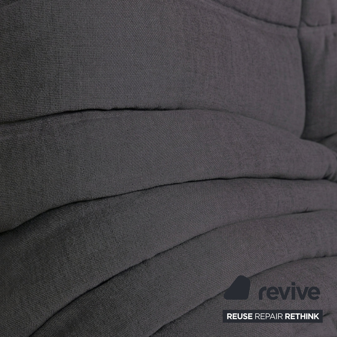 Ligne Roset Togo Three-Seater Sofa Couch Dark Grey Fabric Newly Upholstered