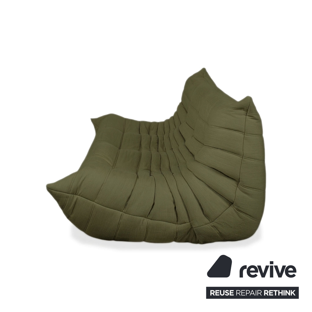 Ligne Roset Togo Dreisitzer Sofa Couch Stoff Grün Khaki Bordeaux Neubezug