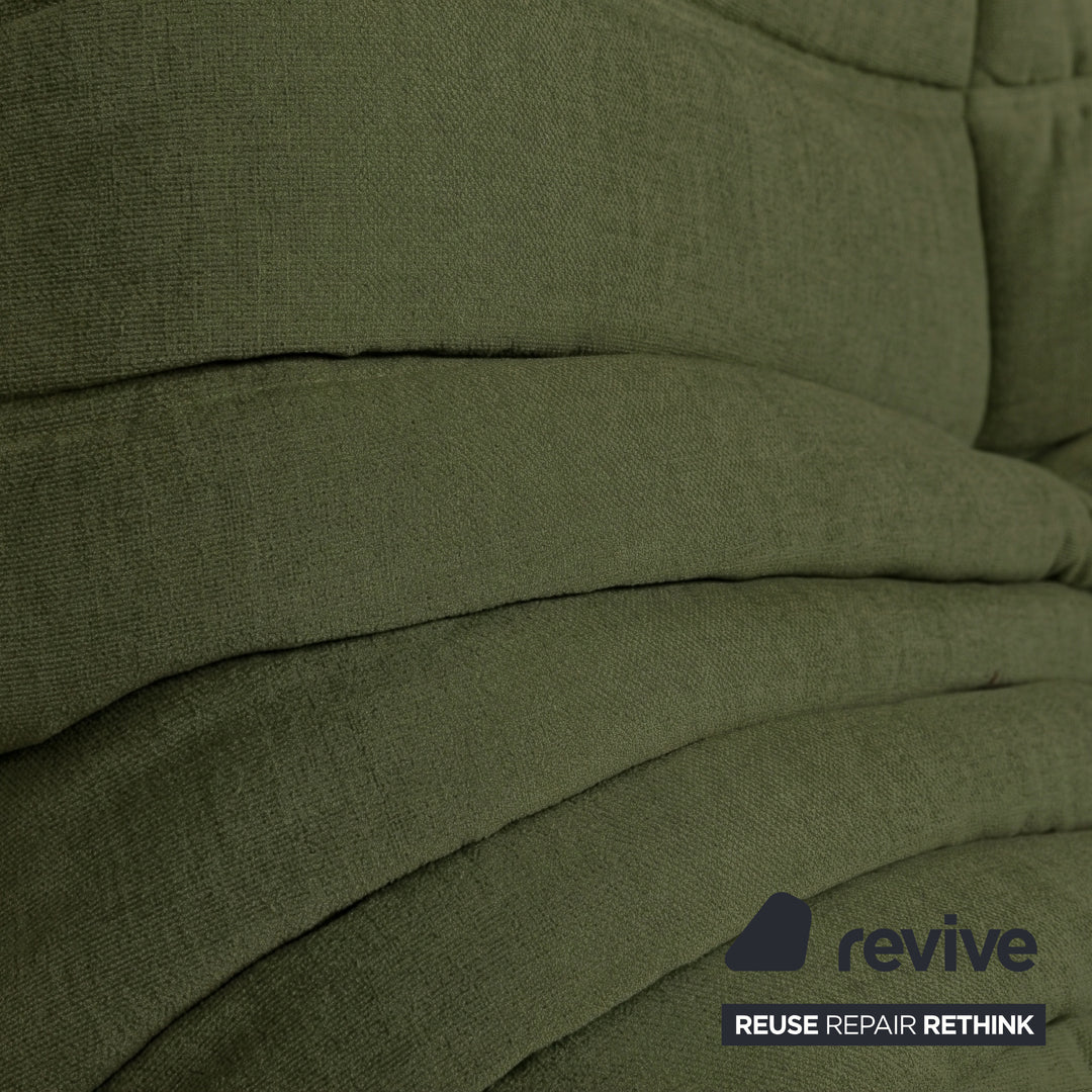 Ligne Roset Togo Dreisitzer Sofa Couch Stoff Grün Khaki Bordeaux Neubezug