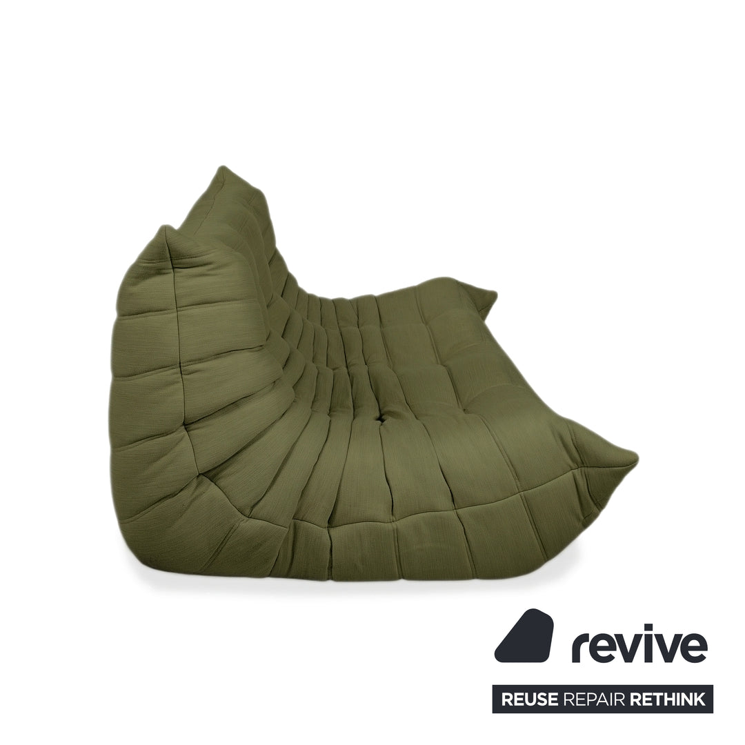 Ligne Roset Togo Dreisitzer Sofa Couch Stoff Grün Khaki Bordeaux Neubezug