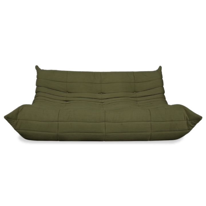 Ligne Roset Togo Dreisitzer Sofa Couch Stoff Grün Khaki Bordeaux Neubezug