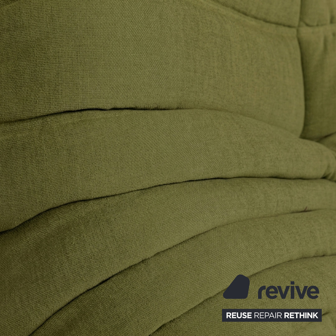 Ligne Roset Togo Three-Seater Sofa Couch Fabric Green Olive New Upholstery