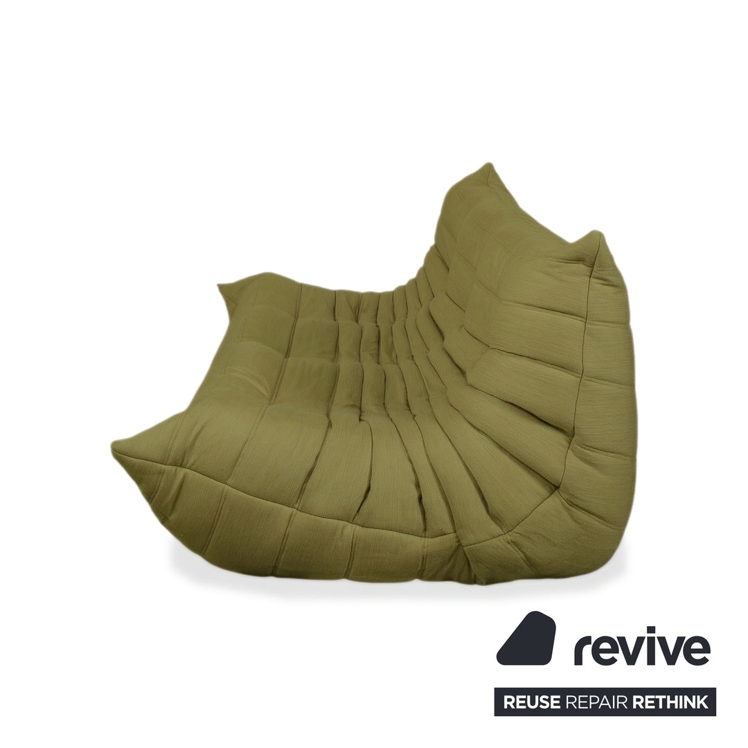 Ligne Roset Togo Three-Seater Sofa Couch Fabric Green Olive New Upholstery